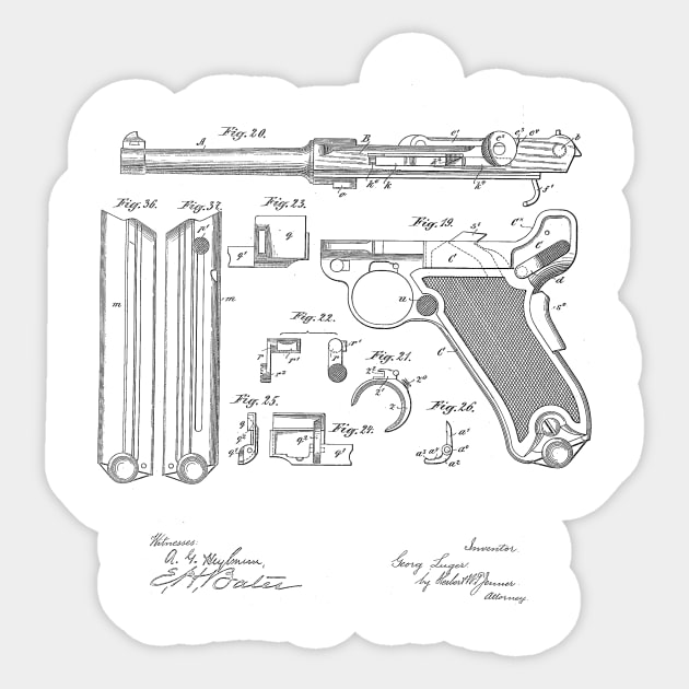 Gun Design Vintage Patent Hand Drawing Sticker by TheYoungDesigns